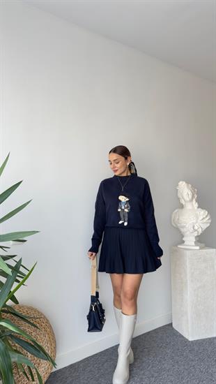 Motta Lacivert Piliseli Şort Etek