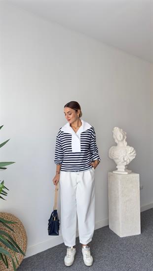 Ntwrk Model Gömlek Yaka Çizgili Sweatshirt