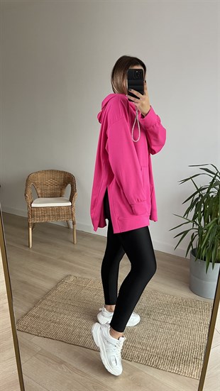 Yanları Yırtmaçlı Oversize Fuşya Sweat