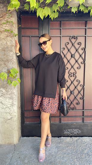 Leopar Detaylı Sweat Elbise