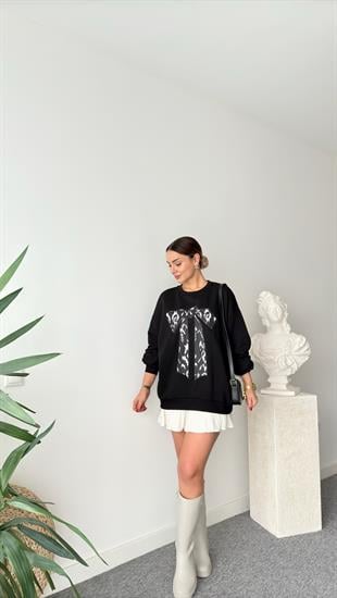 Siyah Anre Fiyonk Detaylı Sweatshirt