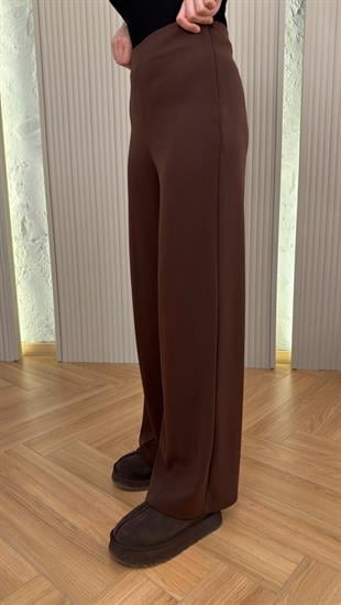Kahve Horne Yan Fermuarlı Kumaş Pantolon
