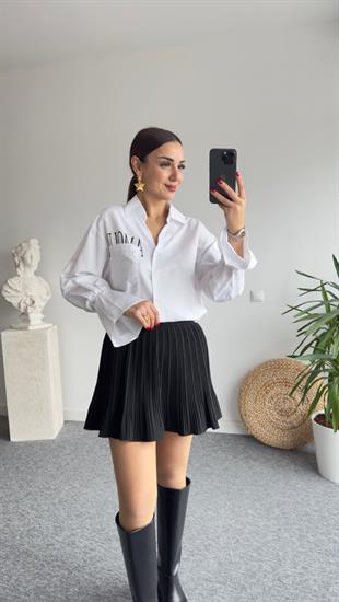 Amour Yazılı Beyaz Gömlek