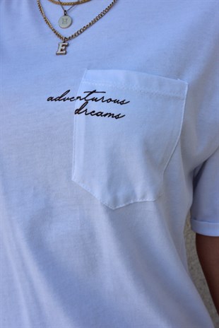 Yazı Detaylı Beyaz Tshirt