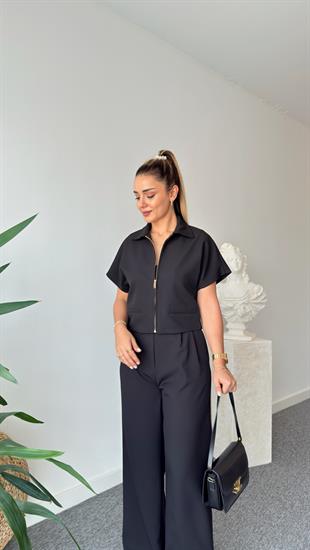 Siyah Fermuarlı Zra Model Ceket Takım