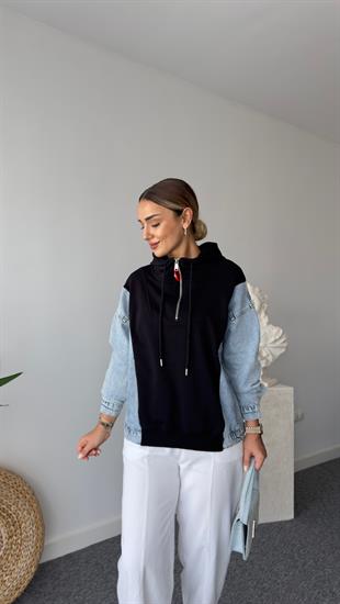 Corey Kot Geçişli Siyah Sweatshirt