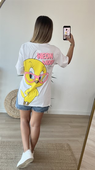Sırtı Tweety Baskılı Beyaz Tshirt