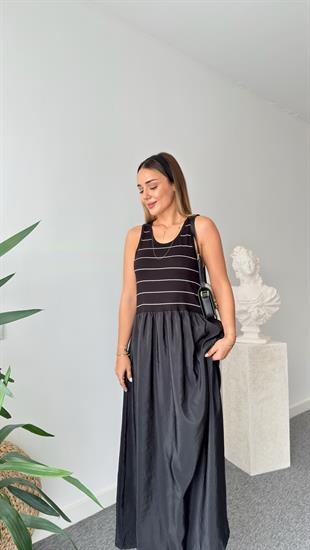 Loremi Üstü Çizgili Garnili Basic Elbise