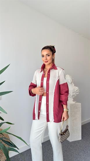 Bordo Riga File Detaylı Gömlek Ceket