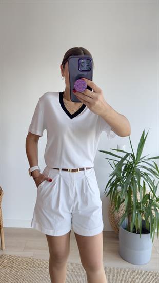 Beyaz V Yaka Massi Tshirt