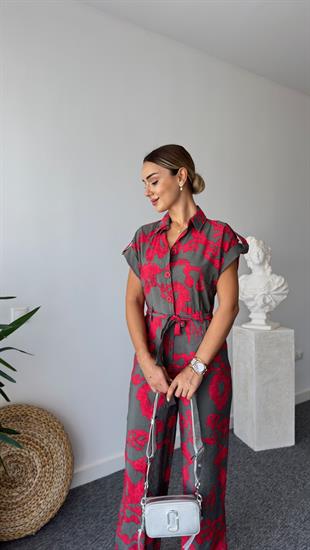 Tarro Gömlek Yaka Karışık Desen Tulum