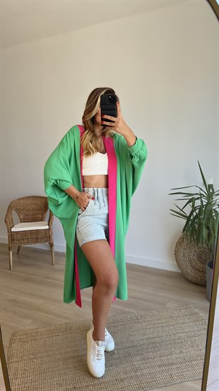 Yarasa Kol Oversize Yeşil Tasarım Tunik