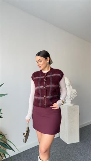 Bordo Orj Marka Yün Karışımlı Yelek