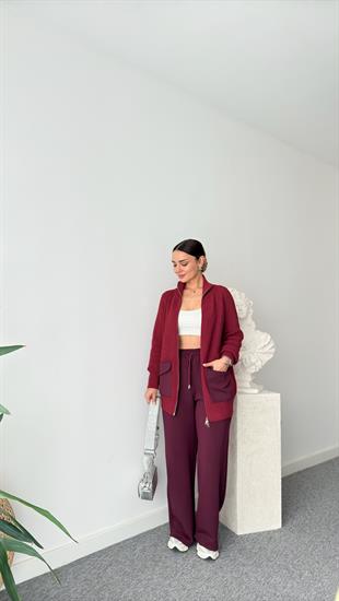 Bordo Triko Modal Mixli Tasarım Takım