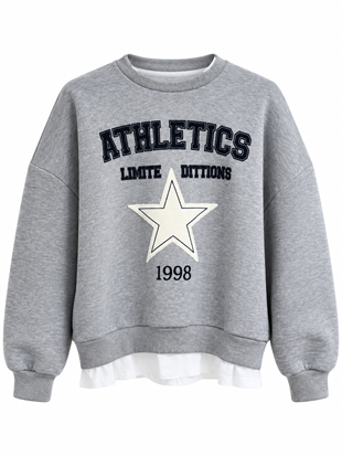 Yıldız Baskı Detaylı Gri Sweatshirt