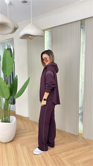 Bordo Boncuk Şerit Detaylı Modal Takım