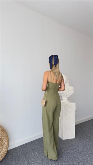 Lıu Gold Detaylı Haki Keten Tulum