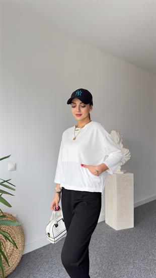 Sırt Çapraz Düğmeli Beyaz Bluz