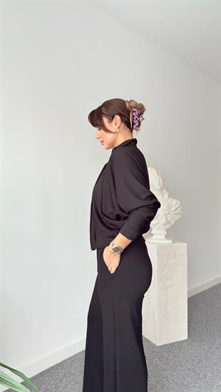 Siyah Norde Sırt Pileli Modal Takım