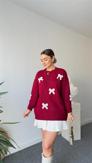 Bordo Britin Fiyonk Detaylı Kazak