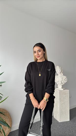 Mikel Sırt Nakış Detaylı Siyah Sweatshirt