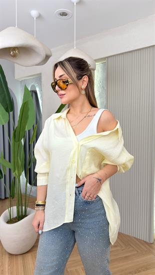 Sarı Düşük Omuz Oversize Gömlek