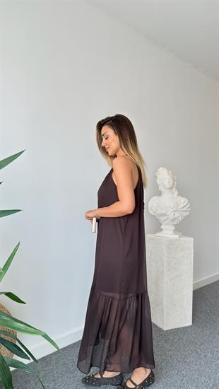 Halka Detaylı Astarlı Kahve Elbise