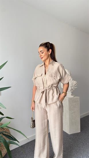 Bej Resa Gold Fermuarlı Tensel Takım