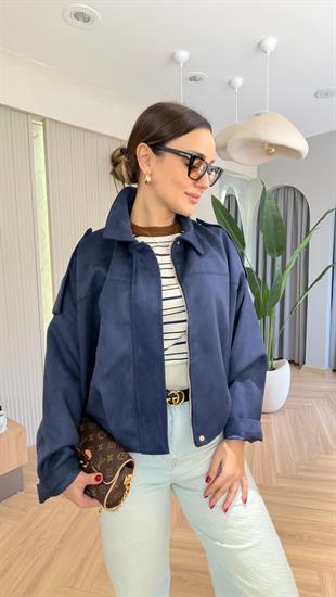 Lacivert Zra Model Pile Detaylı Süet Ceket
