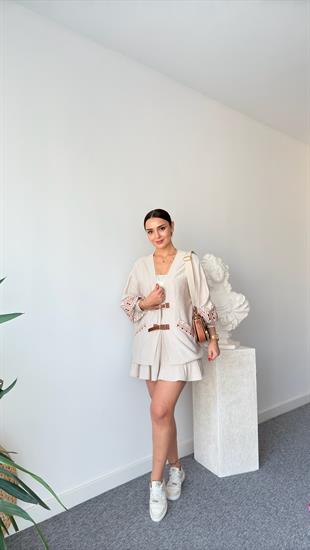 Letre Nakış Detaylı Natural Ceket