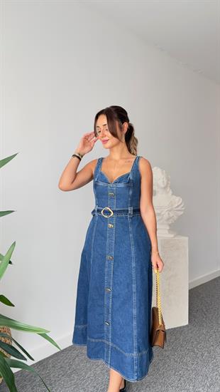 Kolia Premium Gold Aksesuarlı Jean Elbise 