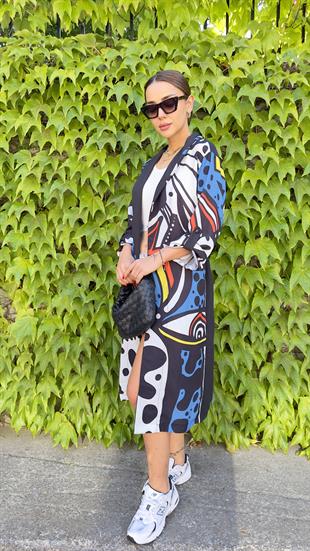 Bel Lastikli Karışık Desen Tasarım Kimono