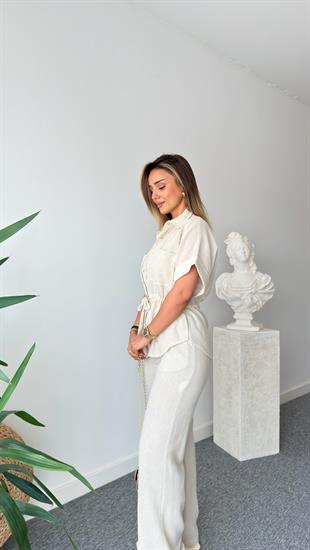 Risha Zra Model Bel Büzgülü Keten Takım
