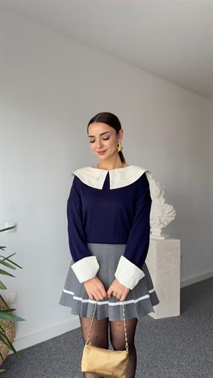 Orjinal Model Yaka Detaylı Lacivert Triko