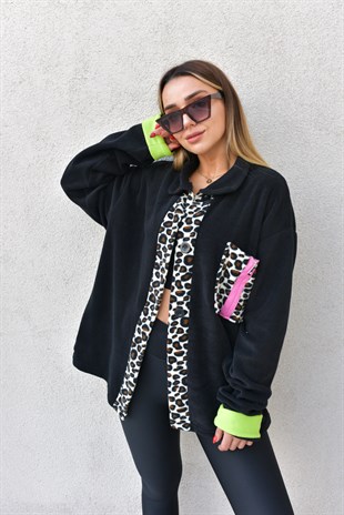 Leopar Detaylı Polar Ceket