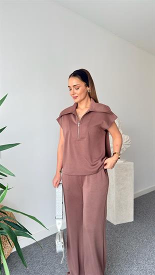 Kahve Clemer Yarım Fermuar Modal Takım 