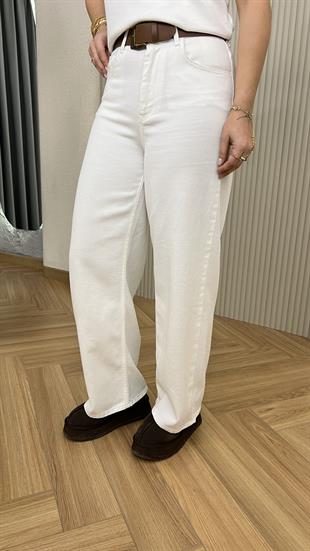 Soren Kemerli Yumuşak Beyaz Jean