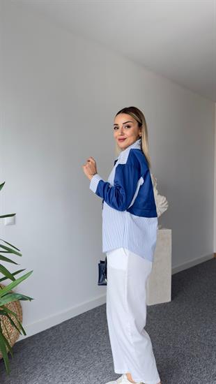 Mavi Paraşüt Detaylı Çizgili Gömlek