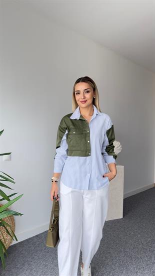 Yeşil Paraşüt Detaylı Çizgili Gömlek