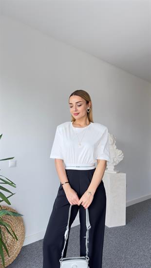 Segu Bel Yazılı Vatkalı Beyaz Tshirt