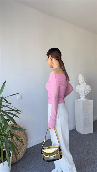 Madonna Yaka Büzgülü Pembe Bluz