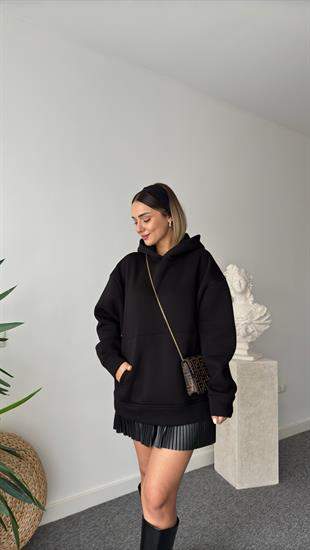 Lagos Sırt Leopar Detaylı Siyah Sweatshirt