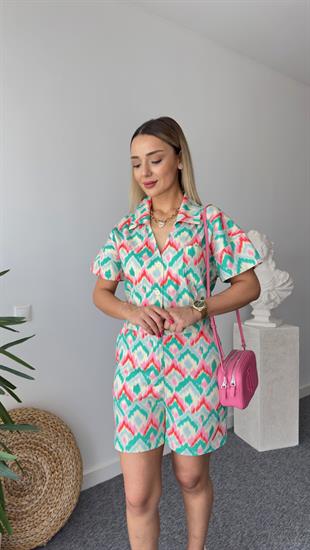 Çok Renkli Gabardin Şort Tulum