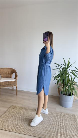 Kuşaklı Tensel Jean Elbise 