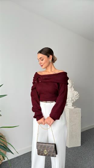 Madonna Yaka Tokalı Bordo Kazak