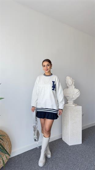La Nakışlı Gri Sweatshirt