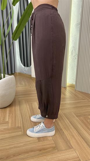 Kahve Resal Paraşüt Detaylı Arkası Lastikli Tensel Pantolon