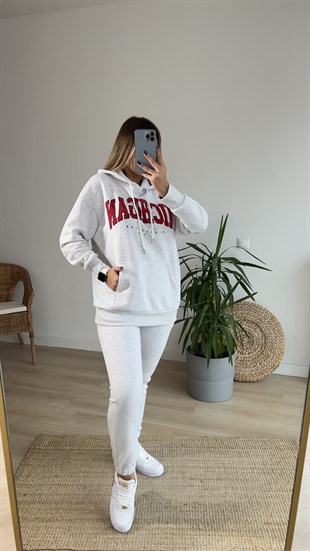 Michigan Baskı Şardonlu Gri Eşofman Takımı