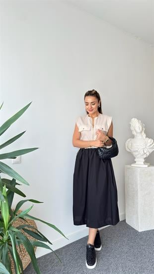 Siyah Niasse Bel Büzgülü Zra Model Elbise 