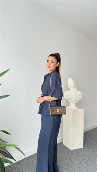 Lacivert Breva Bel Büzgülü Tensel Takım